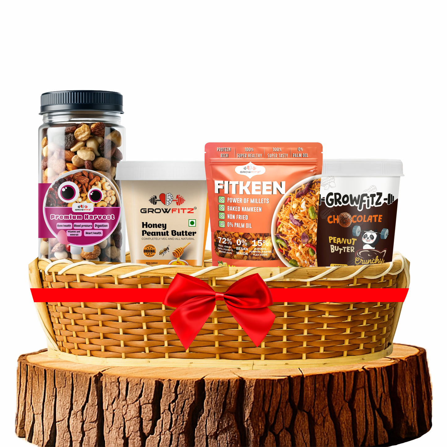 Growfitz Corporate Gift Combo | Dry Fruits + Honey Peanut Butter + Fitkeen + Chocolate Peanut Butter | Healthy Gifting for Employees & Clients