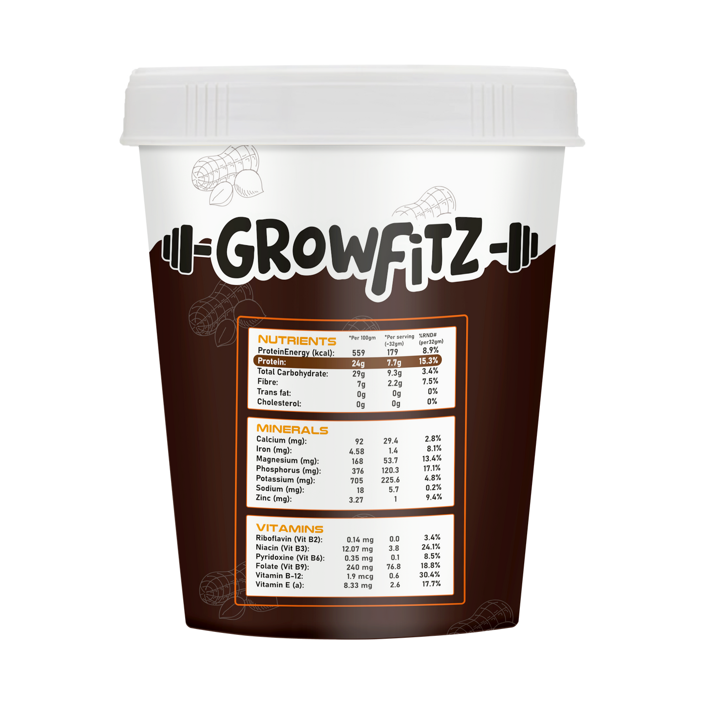 Growfitz Peanut Butter: Chocolate Flavour (High Quality) 400GM