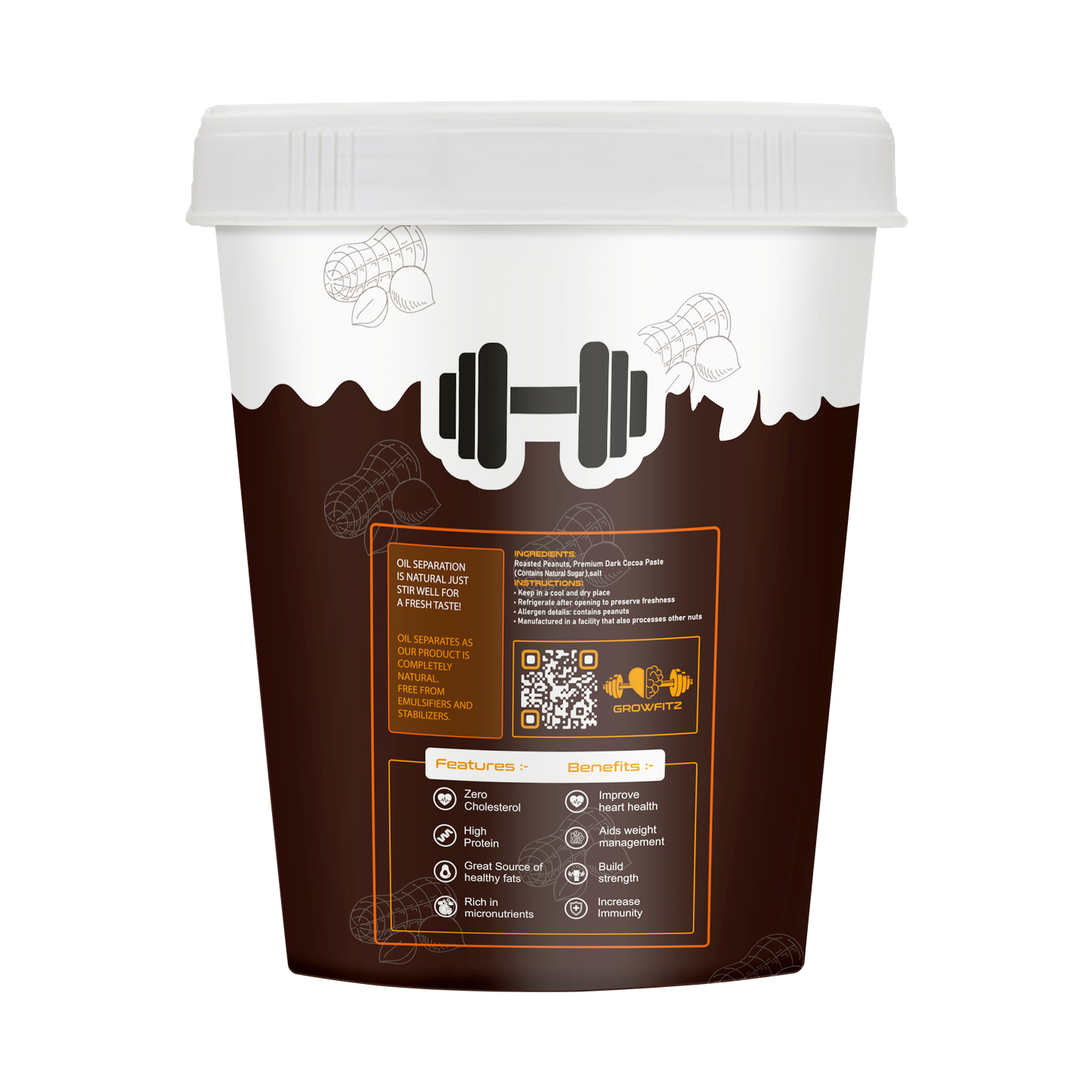 Growfitz Peanut Butter: Chocolate Flavour (High Quality) 400GM