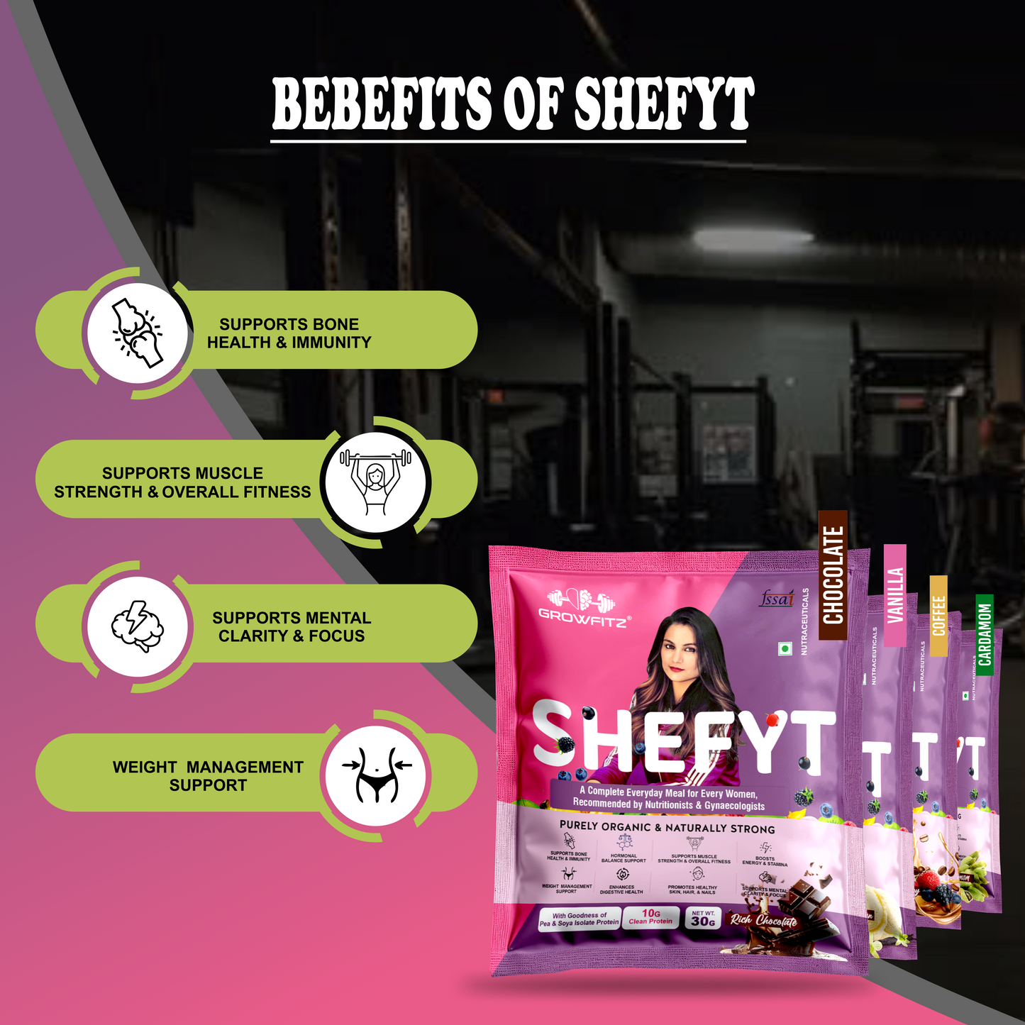 Shefit | Plant Protein – 4 Flavours | 30g x 16 Pouches