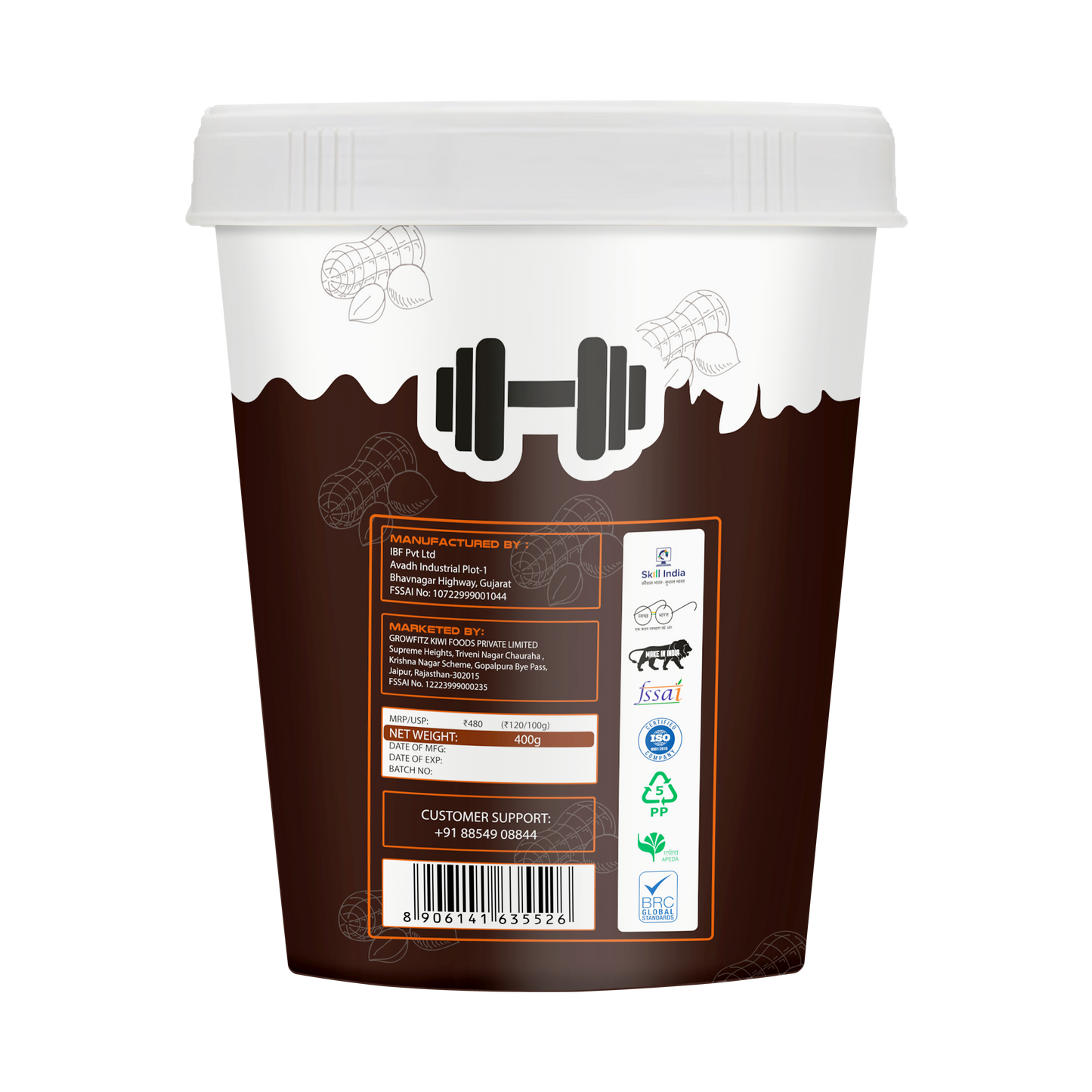 Growfitz Peanut Butter: Chocolate Flavour (High Quality) 400GM