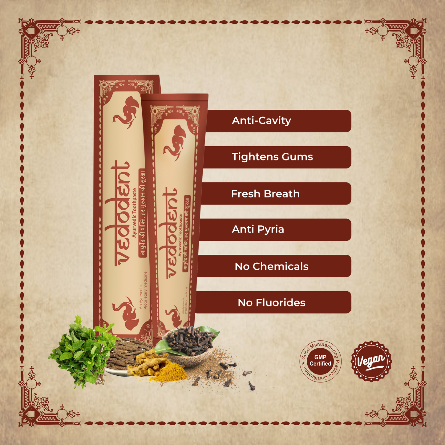 Vedodent Herbal Ayurvedic Red Toothpaste | Germ & Cavity Protection | 100g