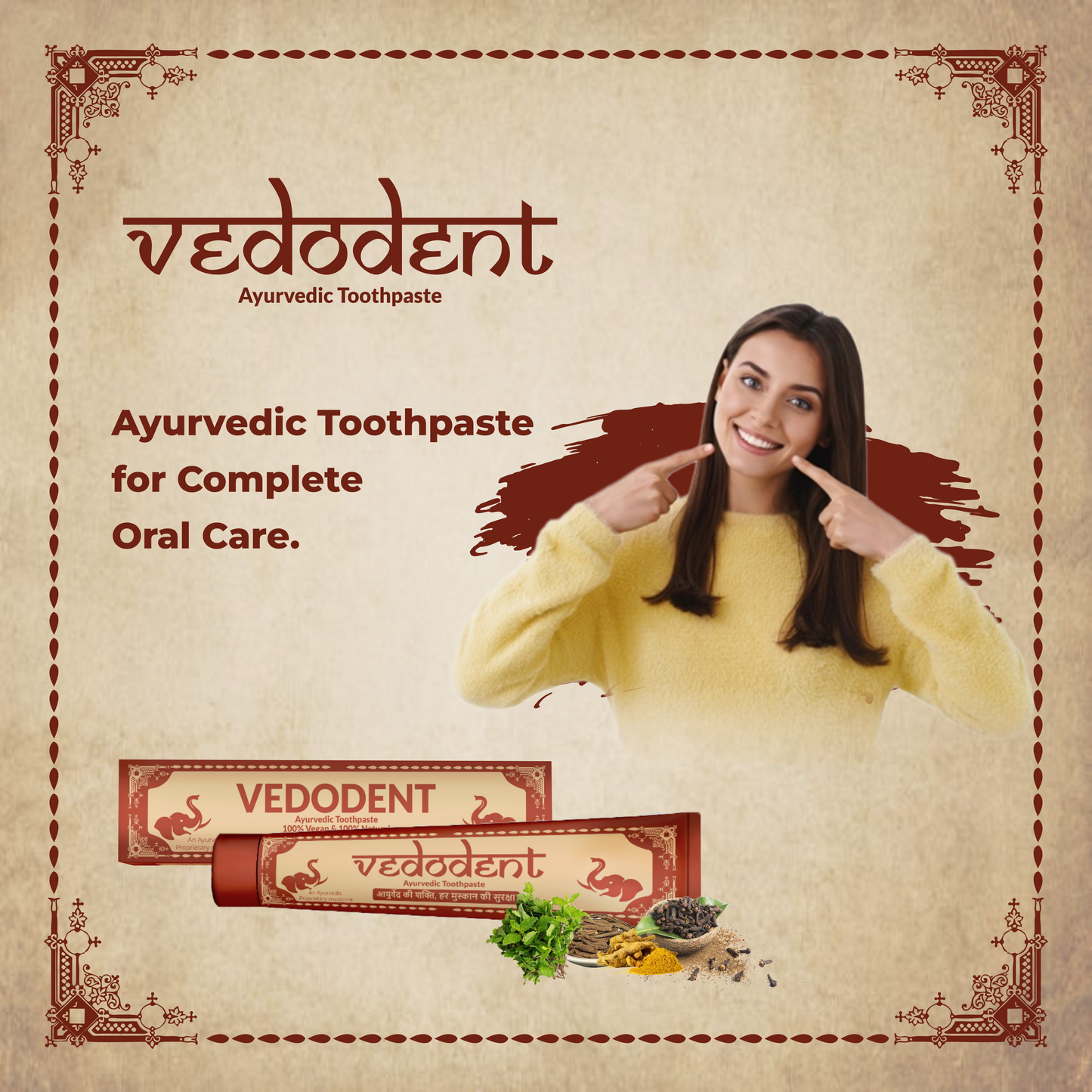 GROWFITZ Vedodent Herbal Ayurvedic Red Toothpaste | Germ & Cavity Protection | Fights Plaque, Gum Bleeding, Yellow Teeth, Bad Breath | Natural Oral Care for Strong Teeth & Gums | 100g (Pack of 1)