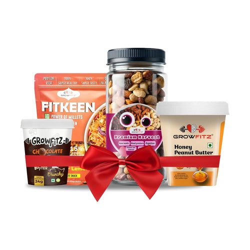 Growfitz Raksha Bandhan Gift Hamper | Peanut Butter, Trail Mix, Fitkeen & Chocolate Spread | Healthy Rakhi Combo
