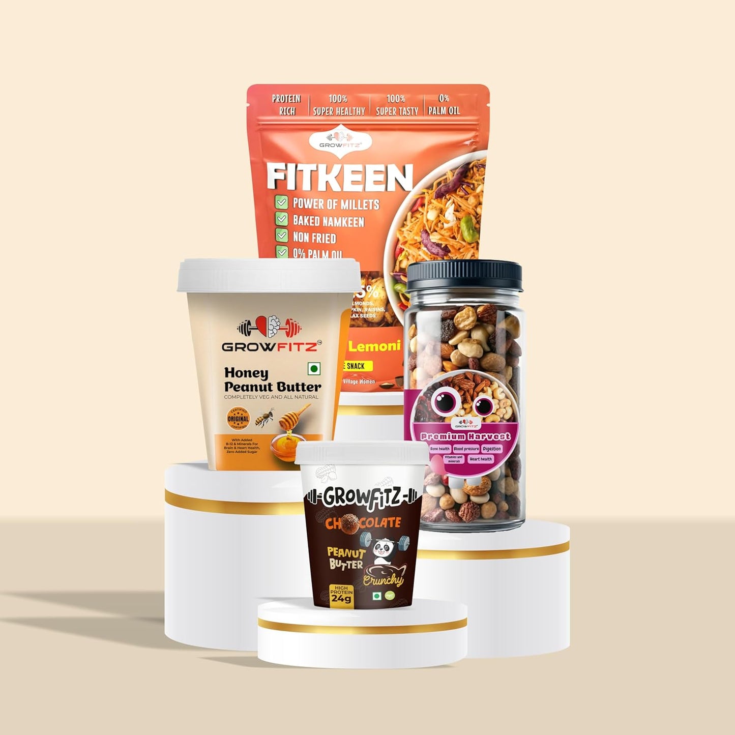 Growfitz Raksha Bandhan Gift Hamper | Peanut Butter, Trail Mix, Fitkeen & Chocolate Spread | Healthy Rakhi Combo