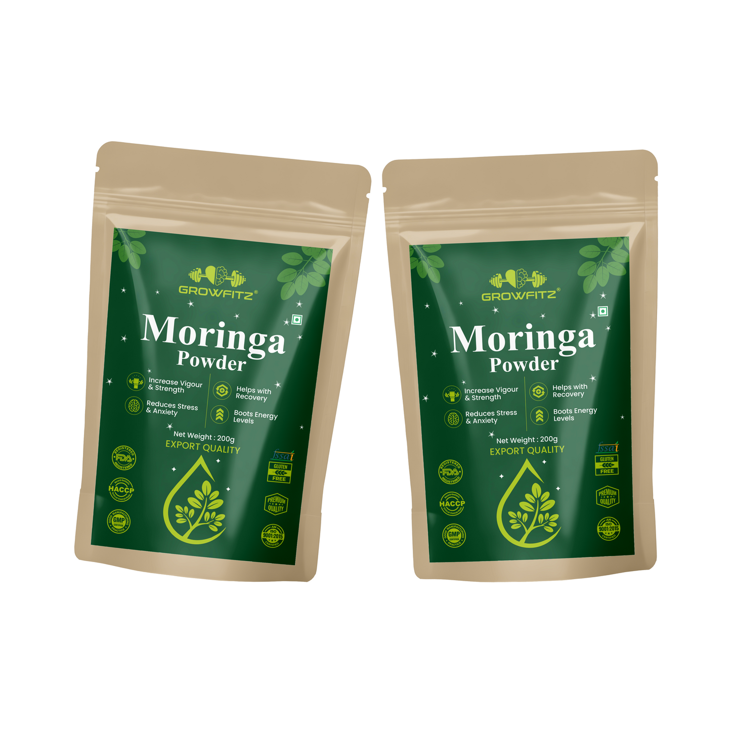 GROWFITZ Moringa Powder | 100% Pure & Natural Superfood | Rich in Iron, Calcium & Antioxidants | Boosts Immunity, Energy & Vitality | 200g Each