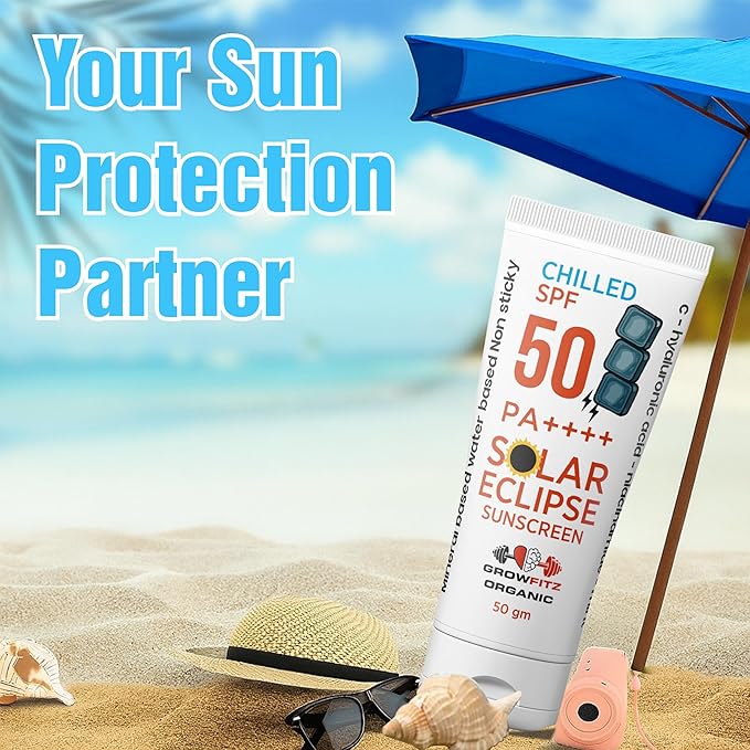 Growfitz Solar Eclipse Sunscreen SPF 50 PA++++ | Chilled, Water-Based, 50gm