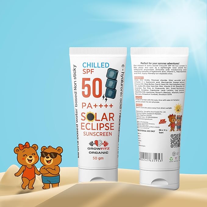 Growfitz Solar Eclipse Sunscreen SPF 50 PA++++ | Chilled, Water-Based, 50gm