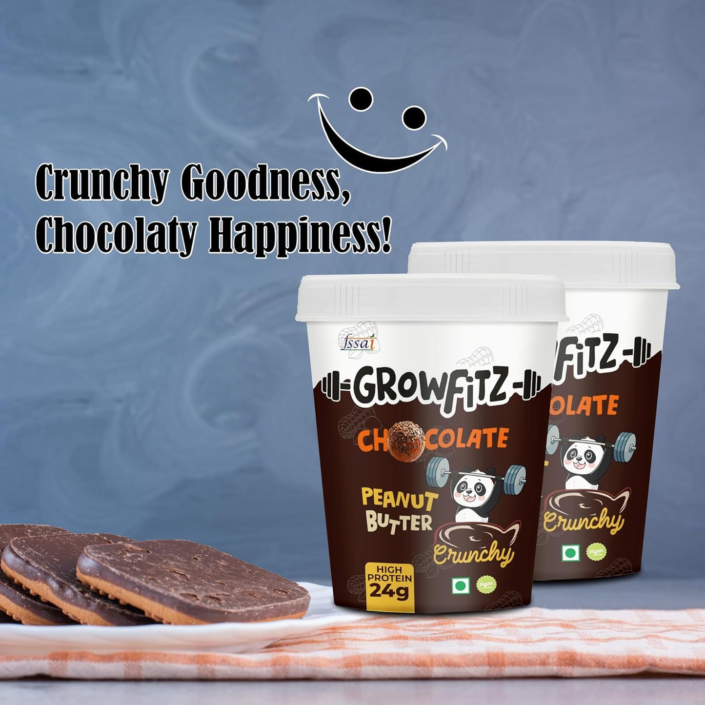 Growfitz Chocolate Peanut Butter – Crunchy 400g | 24g Protein | Combo Pack of 2 | High Protein Spread