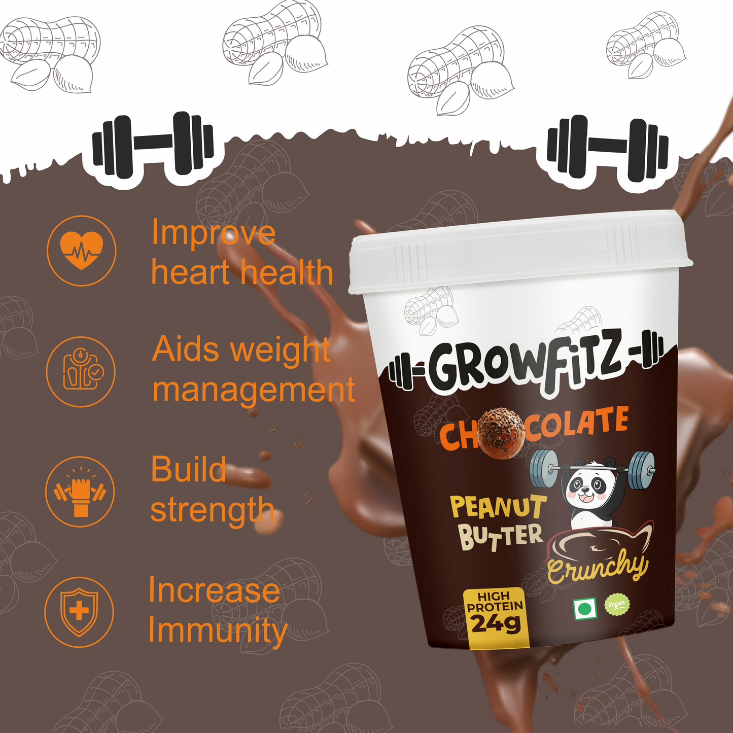 Growfitz Peanut Butter: Chocolate Flavour (High Quality) 400GM