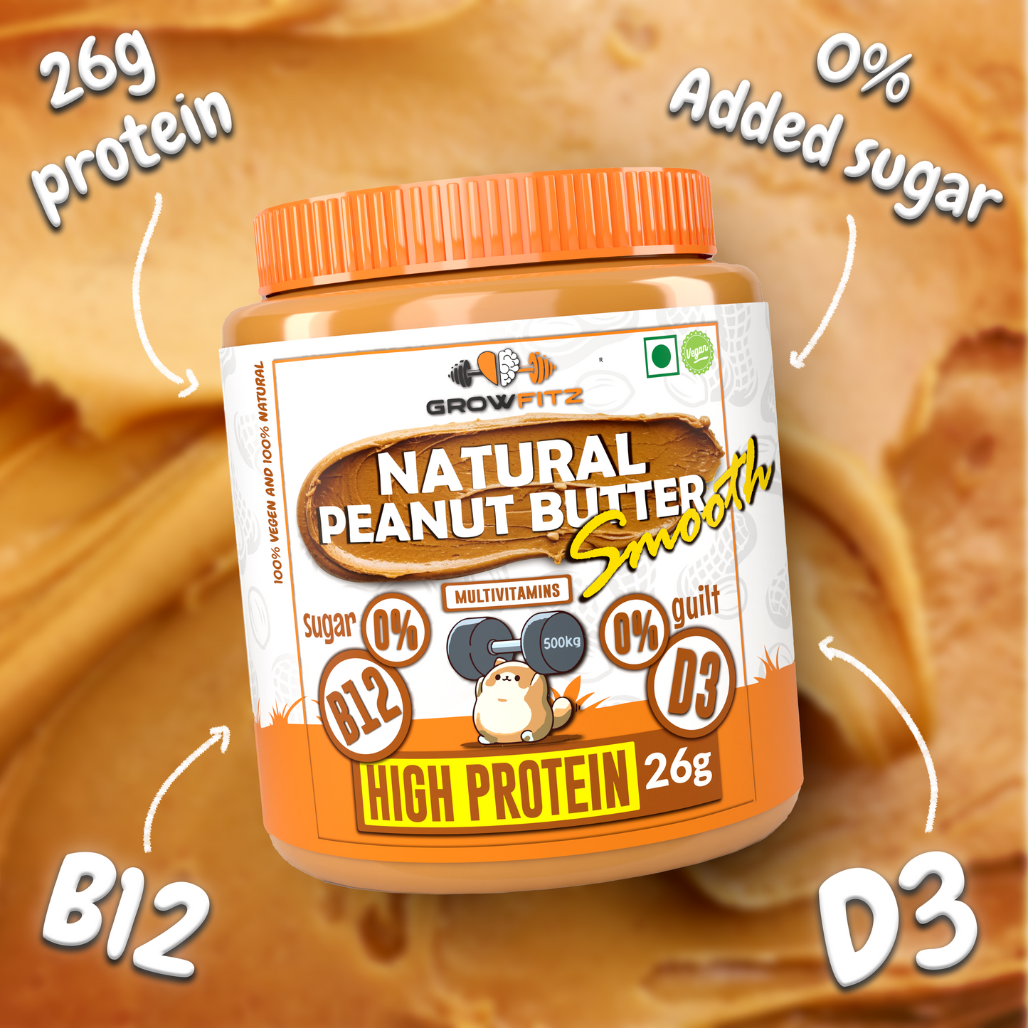 Natural Smooth Peanut Butter | 26g Protein | 800g