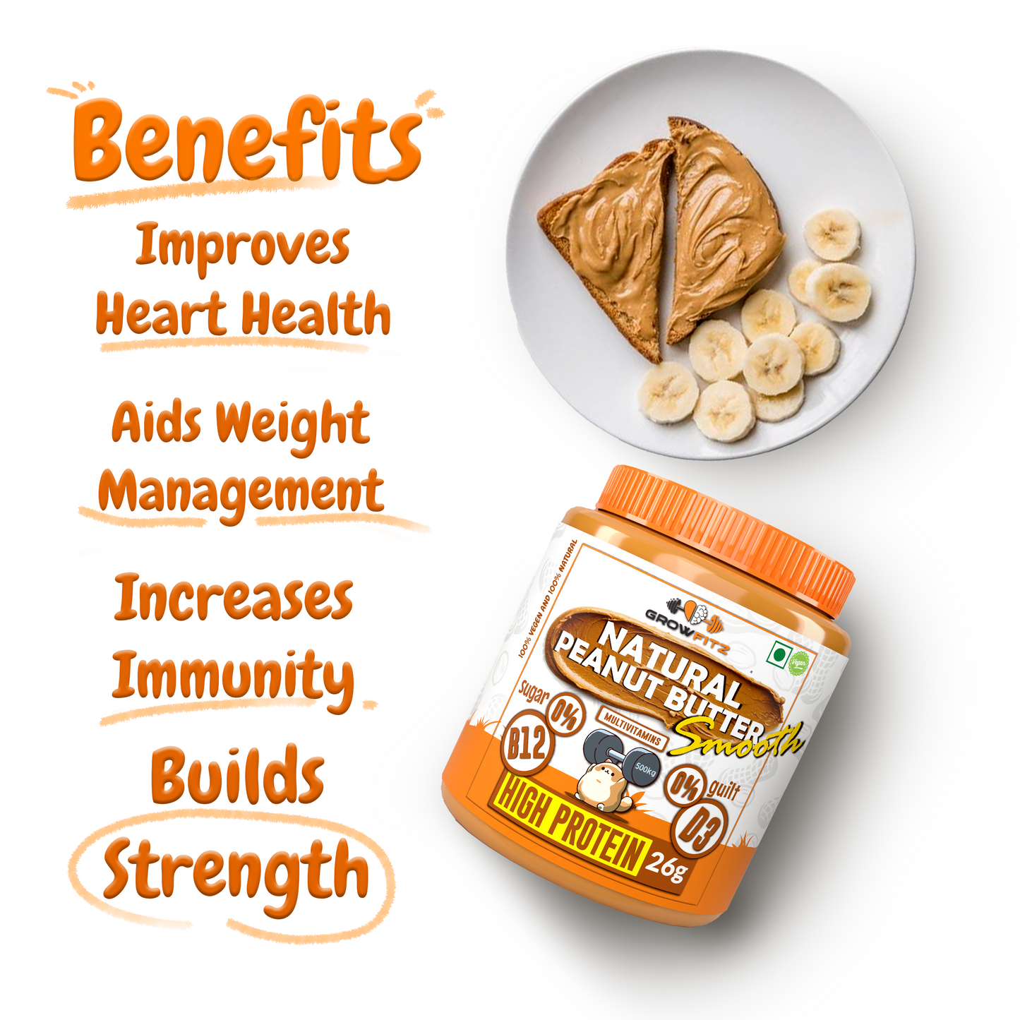 Natural Smooth Peanut Butter | 26g Protein | 800g
