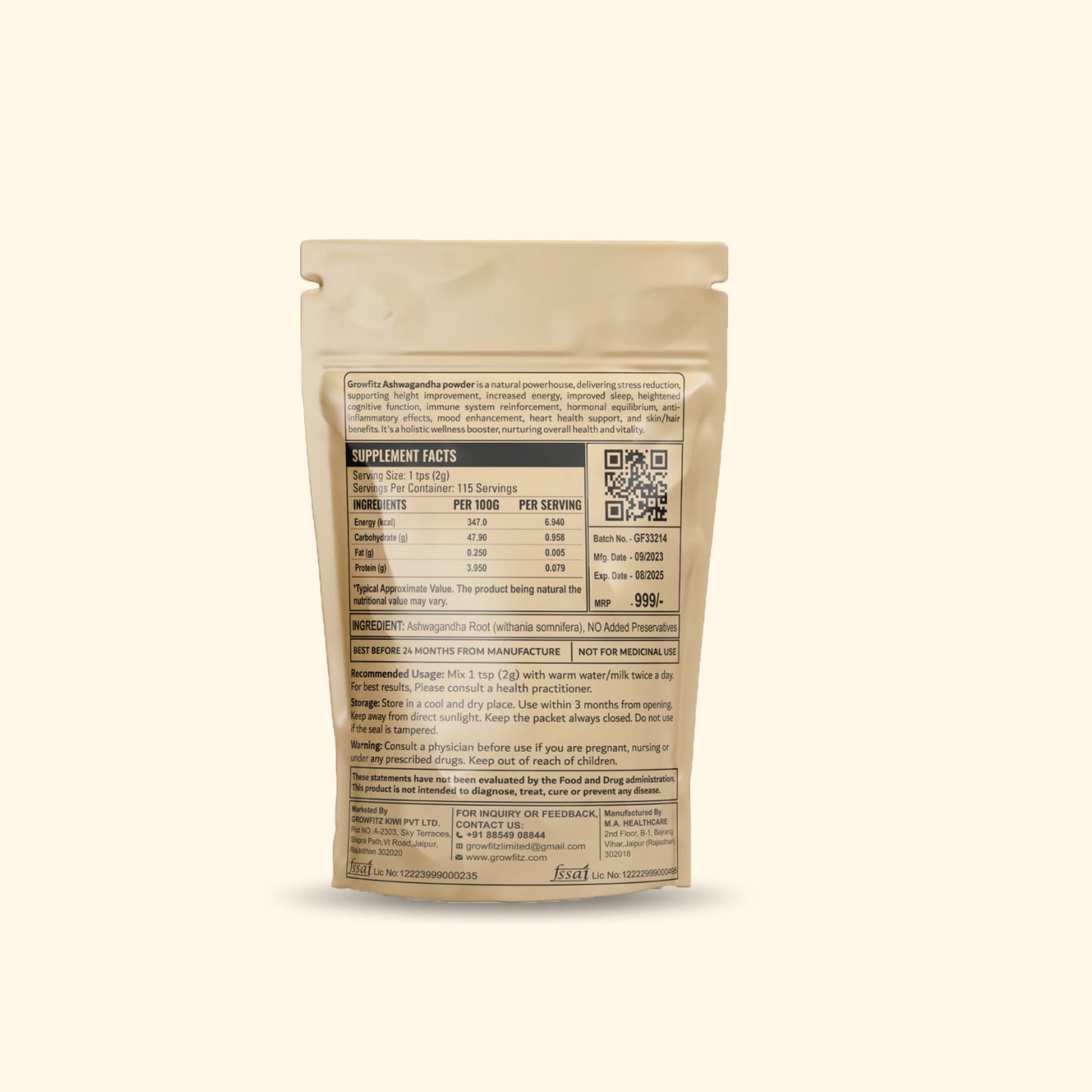 Ashwagandha Root Powder | Herbal Wellness | 230g