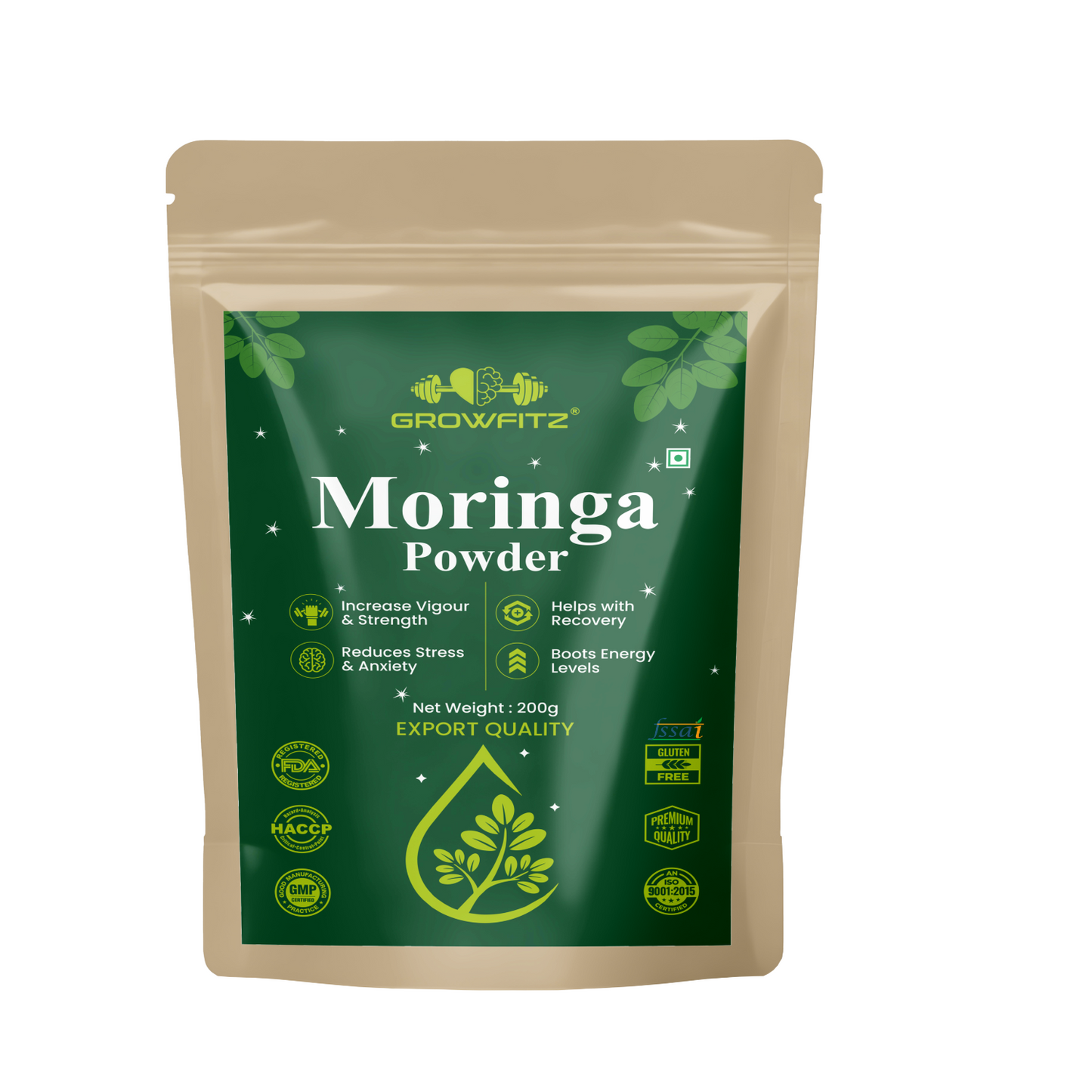 GROWFITZ Moringa Powder | 100% Pure & Natural Superfood | Rich in Iron, Calcium & Antioxidants | Boosts Immunity, Energy & Vitality | 200g Each