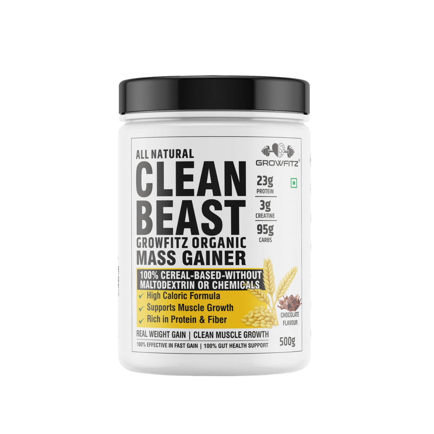 Clean Beast Mass Gainer | 23g Protein, 3g Creatine & 95g Carbs | 100% Cereal Based | 500g