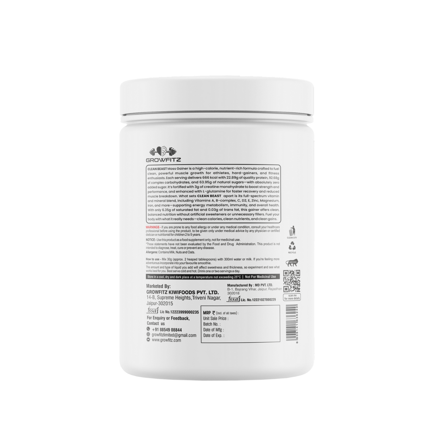 Clean Beast Mass Gainer | 23g Protein, 3g Creatine & 95g Carbs | 100% Cereal Based | 500g