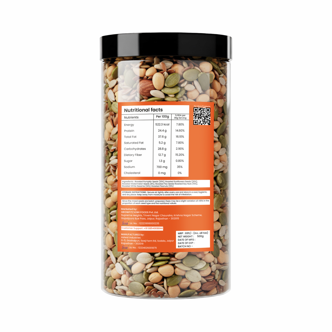 7-in-1 Roasted & Salted Seed Mix 500g | High Protein (24.4g) & Fiber | Superfood Snack & Healthy Diet