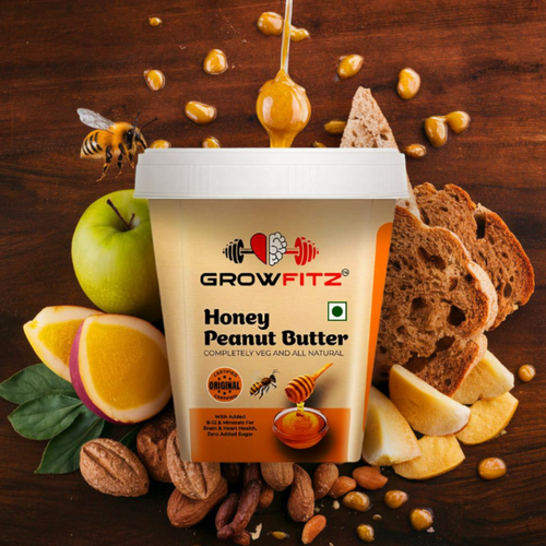 Growfitz Peanut Butter with Natural Honey | 500g Jar | 21g Protein | Zero Sugar | Gluten-Free