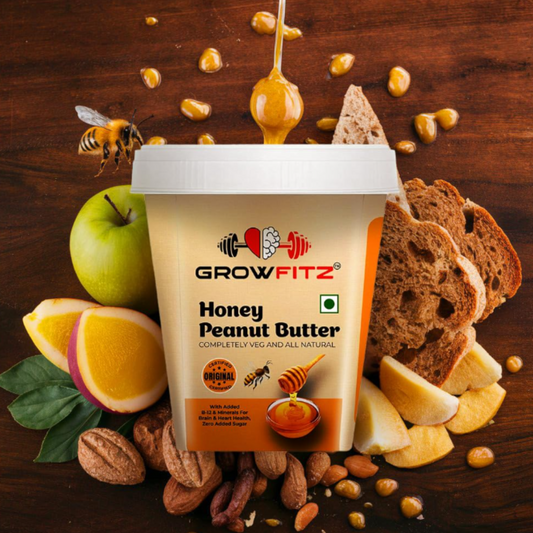 Growfitz Peanut Butter with Natural Honey | 500g Jar | 21g Protein | Zero Sugar | Gluten-Free