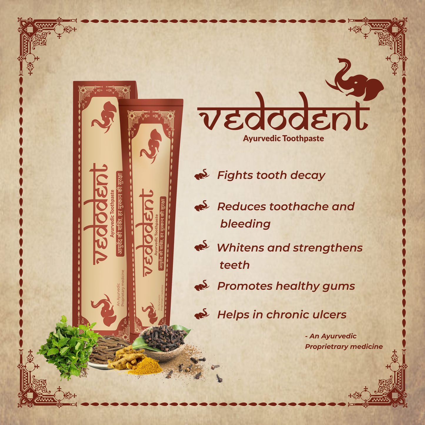 GROWFITZ Vedodent Herbal Ayurvedic Red Toothpaste | Germ & Cavity Protection | Fights Plaque, Gum Bleeding, Yellow Teeth, Bad Breath | Natural Oral Care for Strong Teeth & Gums | 100g (Pack of 1)