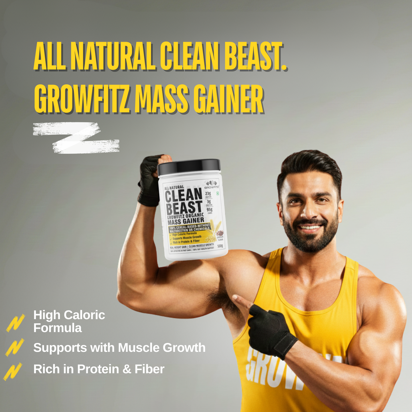 Clean Beast Mass Gainer | 23g Protein, 3g Creatine & 95g Carbs | 100% Cereal Based | 500g