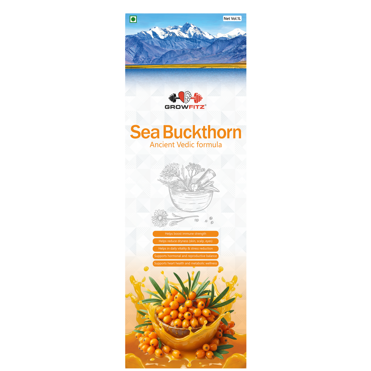 Himalayan Sea Buckthorn Pulp Juice | Natural Vitamin C, Omega 3 6 7 9, Antioxidants | Immunity, Skin Glow & Gut Health Support | 1L