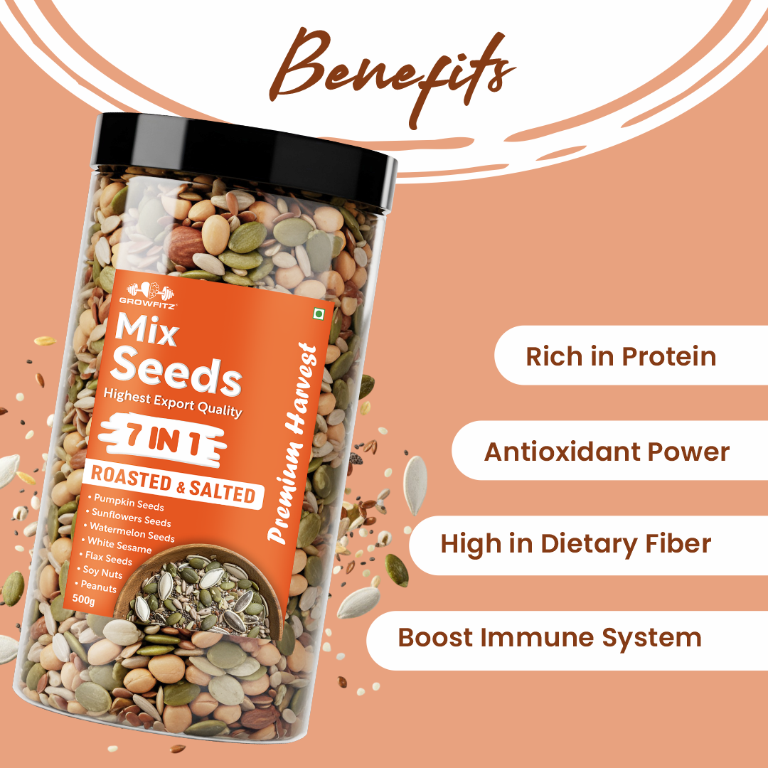 7-in-1 Roasted & Salted Seed Mix 500g | High Protein (24.4g) & Fiber | Superfood Snack & Healthy Diet