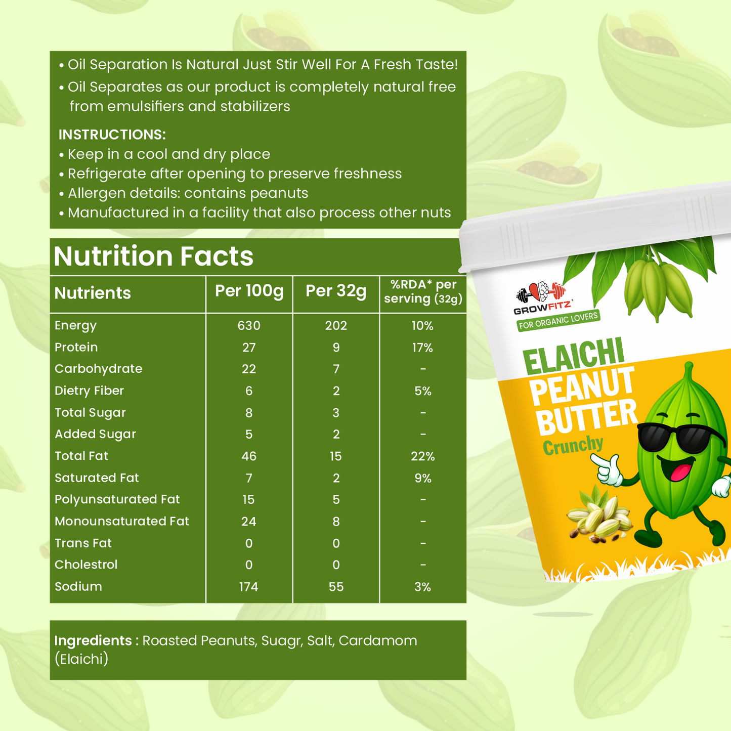 Elaichi Peanut Butter | 27g Protein | 400gm