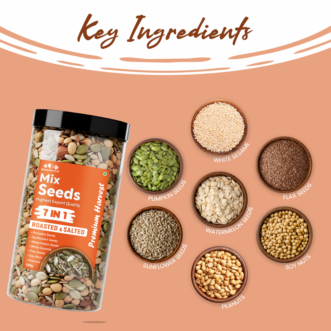 7-in-1 Roasted & Salted Seed Mix 500g | High Protein (24.4g) & Fiber | Superfood Snack & Healthy Diet