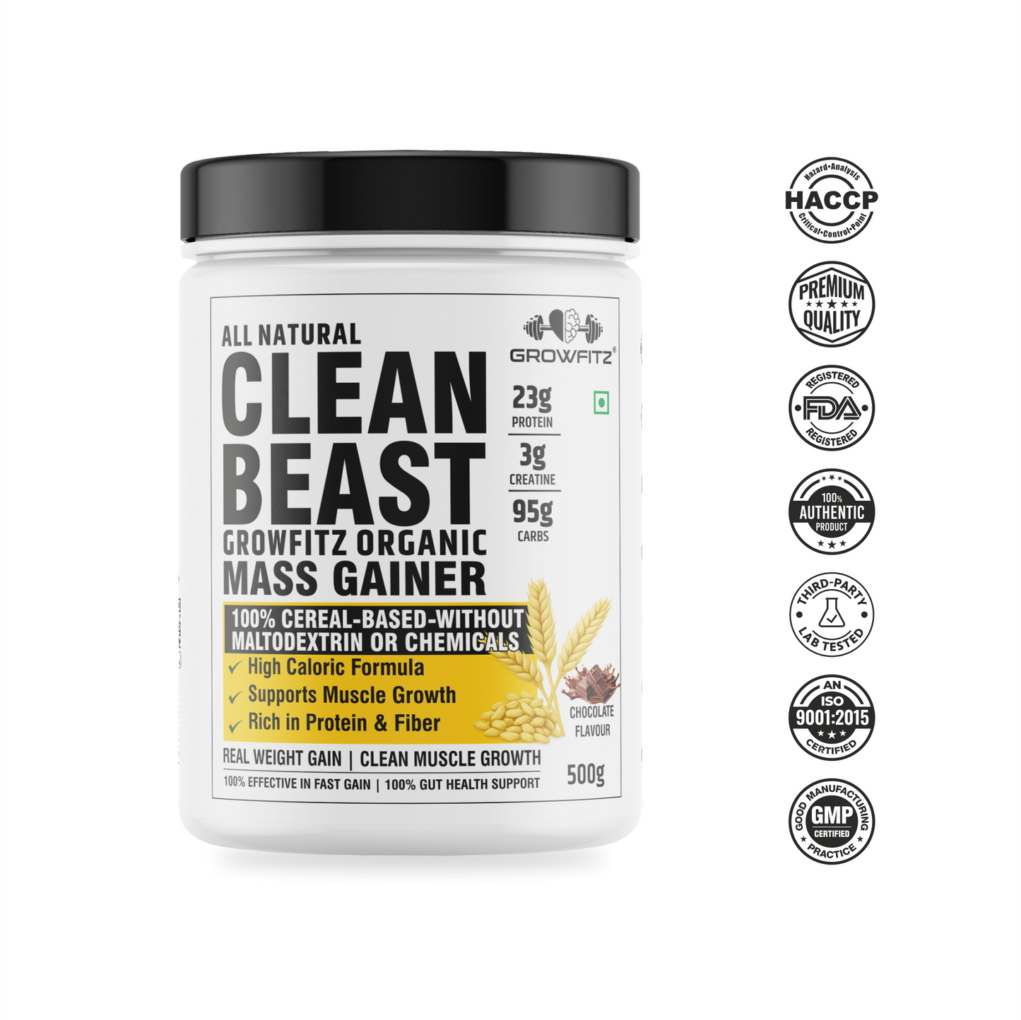 Clean Beast Mass Gainer | 23g Protein, 3g Creatine & 95g Carbs | 100% Cereal Based | 500g