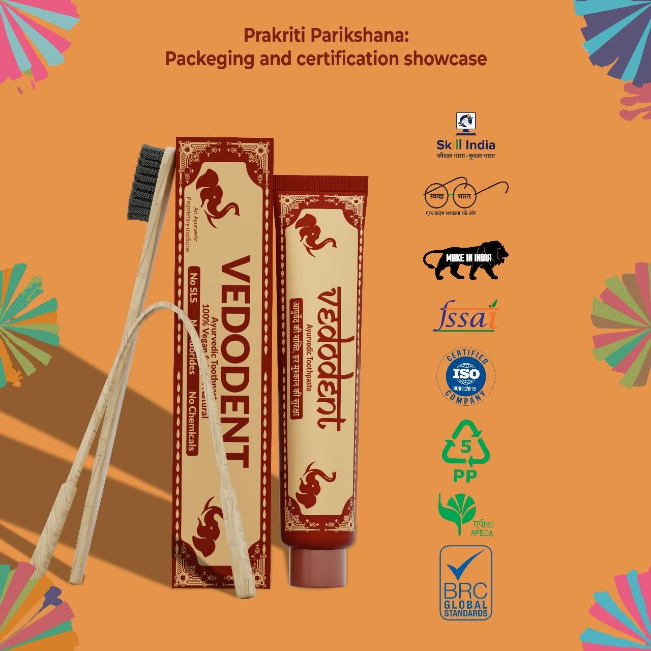 VEDODENT Ayurvedic Toothpaste Combo | 100% Natural | 2 Toothpastes + 2 Bamboo Brushes + 2 Tongue Cleaners