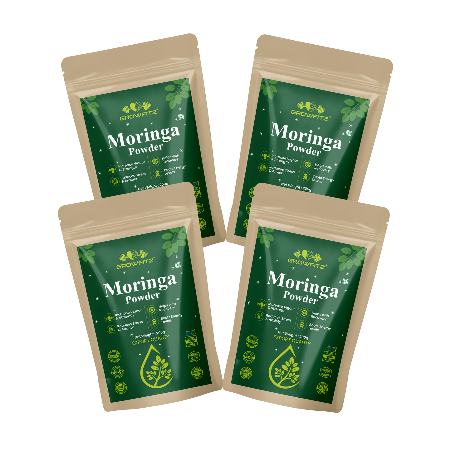 GROWFITZ Moringa Powder | 100% Pure & Natural Superfood | Rich in Iron, Calcium & Antioxidants | Boosts Immunity, Energy & Vitality | 200g Each