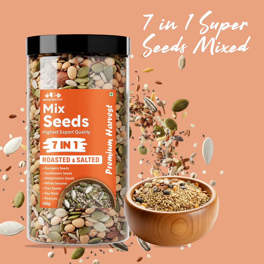 7-in-1 Roasted & Salted Seed Mix 500g | High Protein (24.4g) & Fiber | Superfood Snack & Healthy Diet