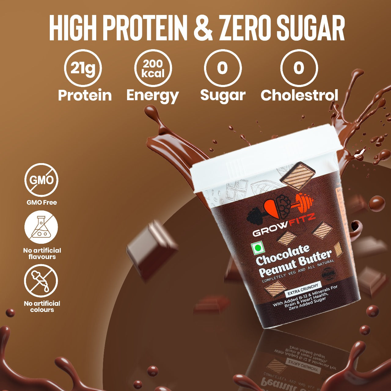 Growfitz Peanut Butter: Chocolate Flavour (High Quality) 400GM