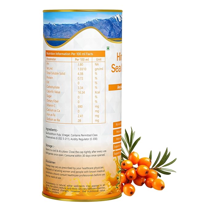 Himalayan Sea Buckthorn Pulp Concentrate 500 ML | Cold-Pressed | Makes 80 Glass, Natural Vitamin C, Omega 3 6 7 9, Antioxidants | Immunity, Skin Glow & Gut Health Support | Seabuckthorn Juice