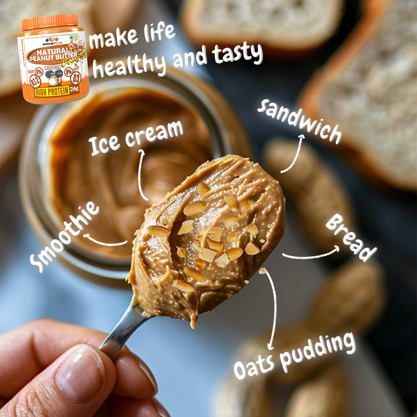 Natural Crunchy Peanut Butter | 26g Protein | 800g