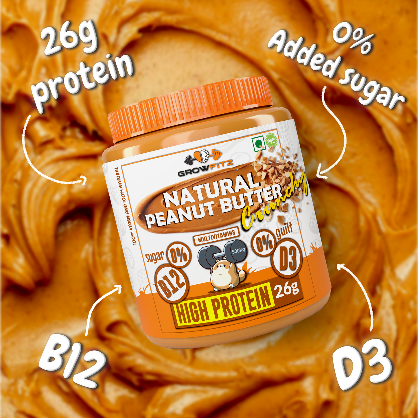 Natural Crunchy Peanut Butter | 26g Protein | 800g