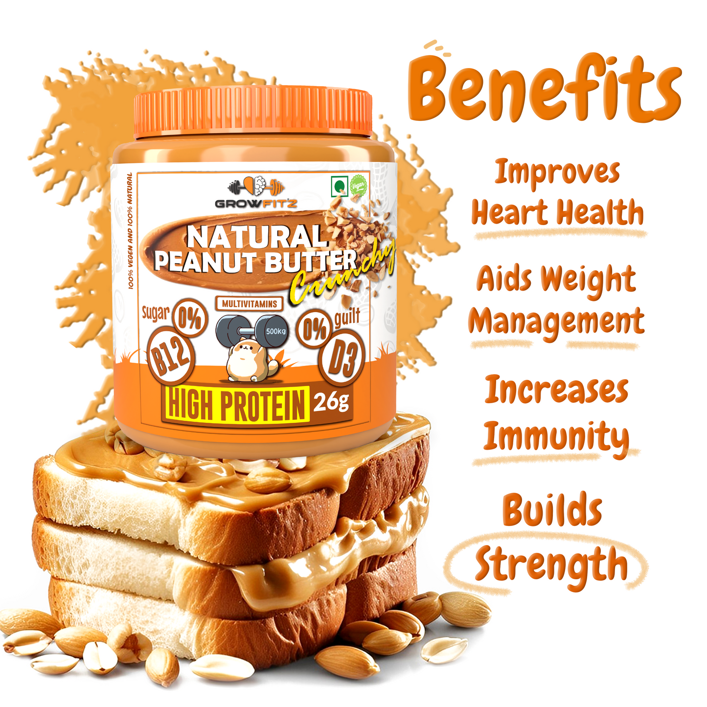 Natural Crunchy Peanut Butter | 26g Protein | 800g
