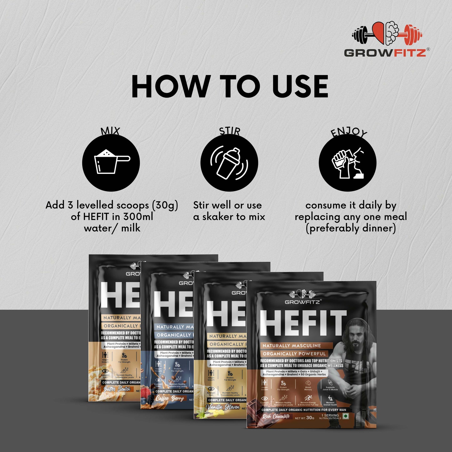 Hefit | Plant Protein – 4 Flavours | 30g x 16 Pouches