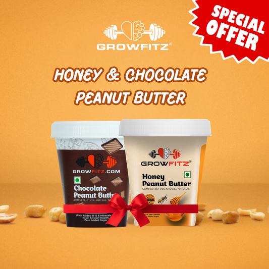 Growfitz Natural Honey & Chocolate Peanut Butter 21g High Protein | 200gram | Pack of 2