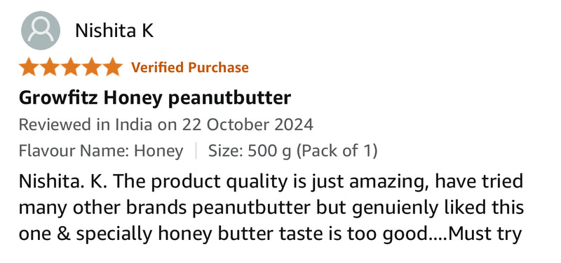 Growfitz Peanut Butter: Honey Flavour (High Quality)