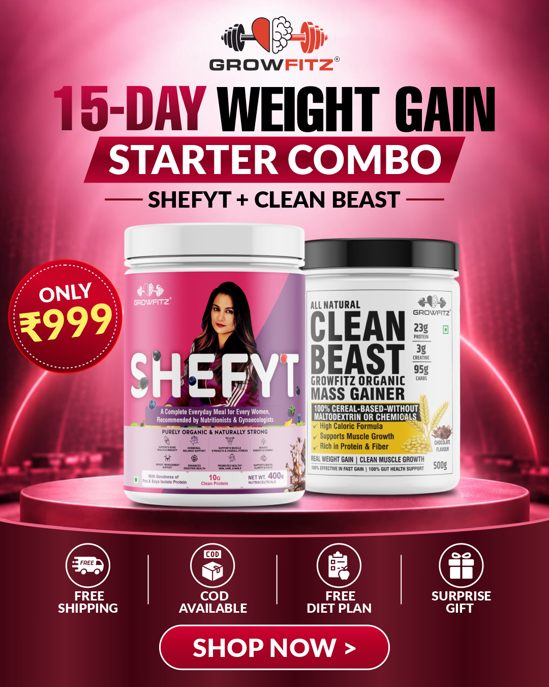Weight Gain Combo for Her : Shefit + Mass Gainer + Free Diet Plan & Surprise Gift