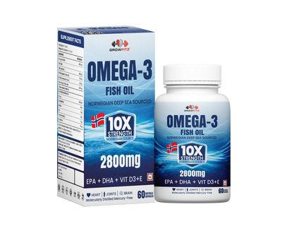 Omega 3 Fish Oil Capsules 2800mg | Fish Oil Omega 3 Supplement To Support Overall Health & Skin With Added Aloevera, Vitamin D3, Vitamin E For Men & Women - 60 Tablets