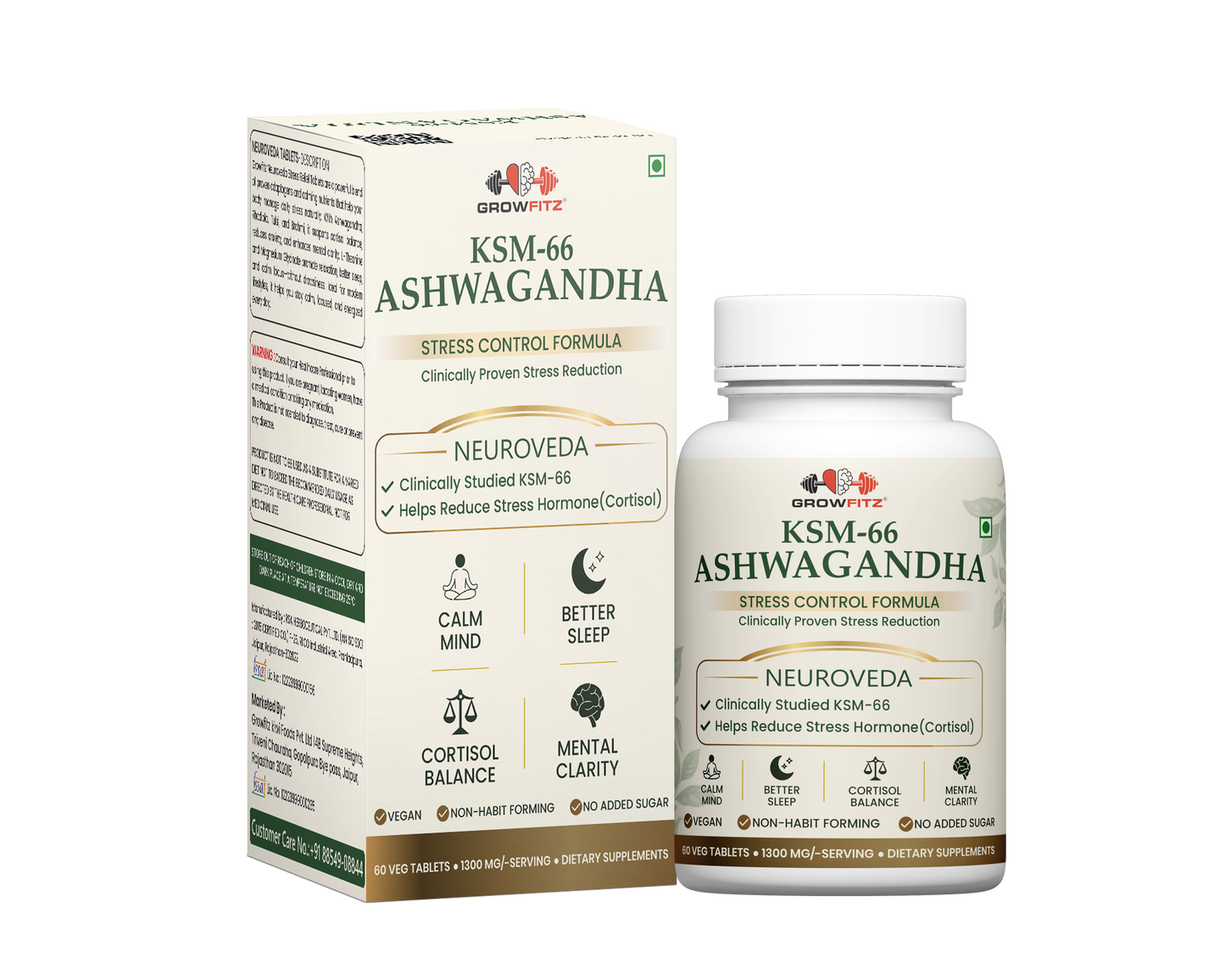 KSM-66 Ashwagandha 1300mg Tablets | 60 Veg Tablets | Supports Stress Management, Better Sleep, Muscle Recovery & Energy | Ashwagandha Supplement for Men & Women