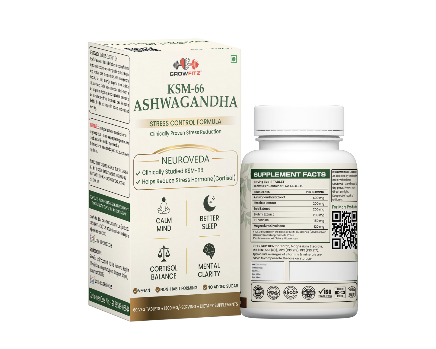 KSM-66 Ashwagandha 1300mg Tablets | 60 Veg Tablets | Supports Stress Management, Better Sleep, Muscle Recovery & Energy | Ashwagandha Supplement for Men & Women